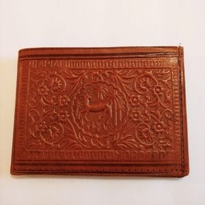 Made in Morocco vintage tan leather flora fauna wallet EUC